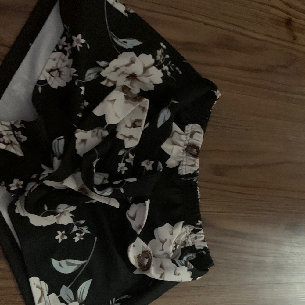 SHEIN Black and White Floral High Waist Shorts